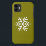 Modern White Nordic Snowflake On Golden Olive Case-Mate iPhone Case<br><div class="desc">This festive seasonal design features a single white Nordic snowflake centered on golden olive background.</div>