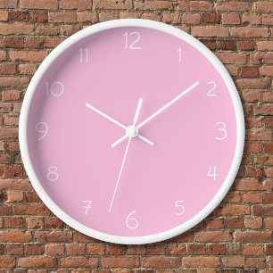 Modern White Numbers   Classic Cotton Candy Pink Clock