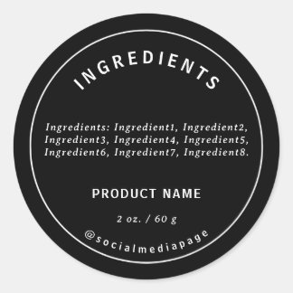 Modern White On Black Ingredients Product Label