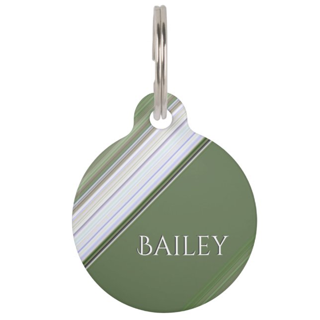 Modern White on Green Monogram Pet ID Tag (Front)