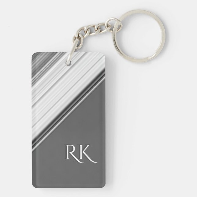 Modern White on Grey Monogram Key Ring (Back)