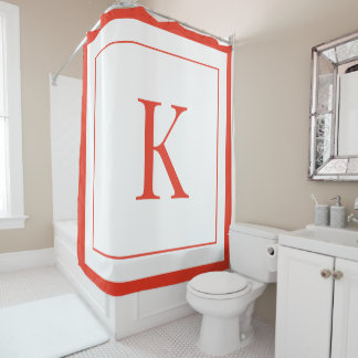 modern White & Orange Monogram initial Shower Curtain