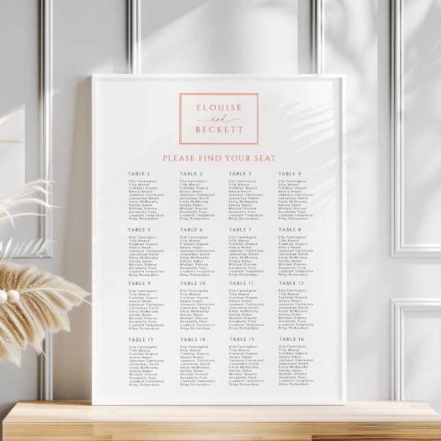 Modern White Orange Wedding Seating Chart Poster (Creator Uploaded)