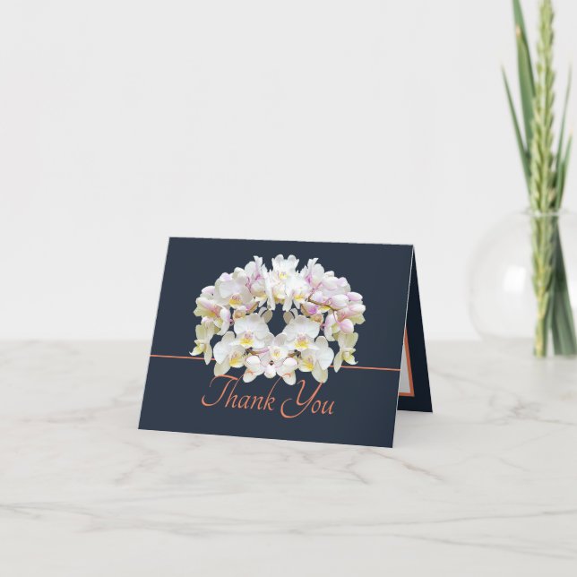 Modern White Orchid bouquet Floral Chic Thank You Card (Front)