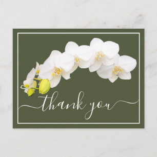 Modern White Orchid Elegant Botanical Thank You Postcard