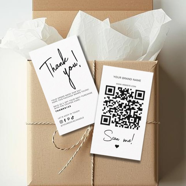 Modern white order thank you QR code Business Card (Creator Uploaded)