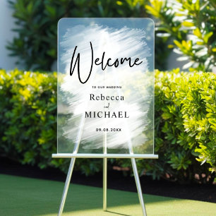Modern white painted monogram wedding welcome acrylic sign