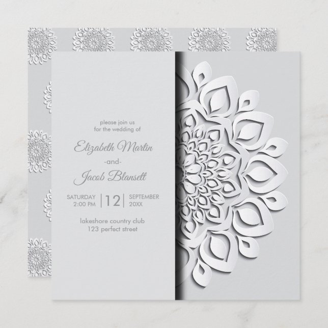 Modern White Paper cut Mandala Peekaboo Wedding Invitation (Front/Back)