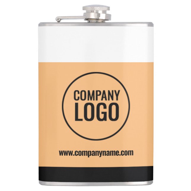 Modern White Peach Black Company Logo Website Hip Flask (Front)