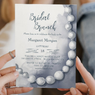 Modern White Pearls Bridal Brunch Invitation
