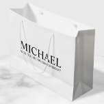 Modern White Personalised Groomsman Proposal Large Gift Bag<br><div class="desc">Modern Black and White Personalised Groomsman Proposal Gift Bag
featuring personalised groomsman's name in modern calligraphy font style with title in modern sans serif font style.

Also perfect for bridesmaid,  maid of honour,  flower girl,  best man and ring bearer.</div>