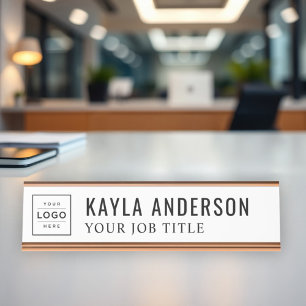 Modern White Personalised Logo Employee Desk Name Plate