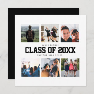 Modern White Photo Collage Graduation Announcement