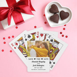 Modern White Photo Heart Save the Date Playing Cards