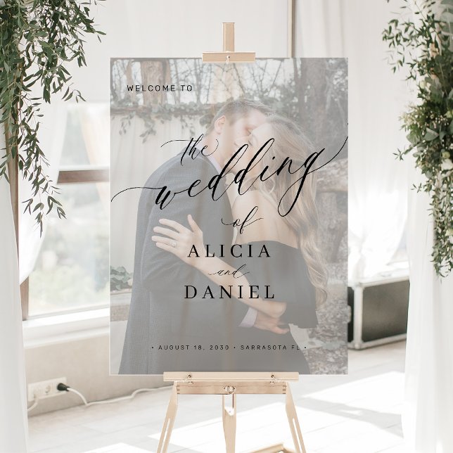 Modern white photo script wedding welcome sign (Creator Uploaded)