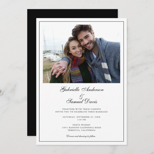 Modern White Photo Simple Wedding Invitation (Front/Back)