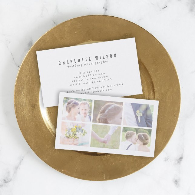 Modern White Photographer Multiple Photo Business Card (Creator Uploaded)