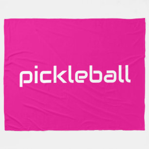 Modern White PICKLEBALL Text On Bright Hot Pink Fleece Blanket