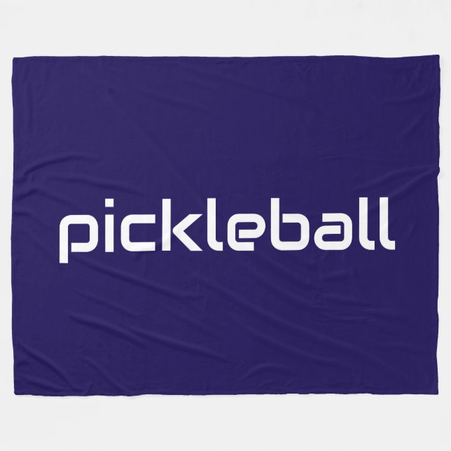 Modern White PICKLEBALL Text On Deep Navy Blue Fleece Blanket (Front (Horizontal))