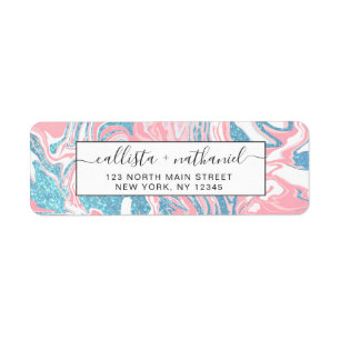 Modern White Pink Blue Glitter Marble