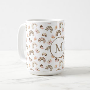 Modern White &pink Butterflies Rainbow Pattern Coffee Mug