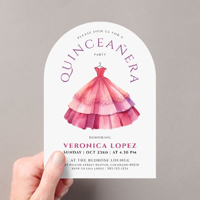 Modern White Pink Quince Princess Dress Watercolor Acrylic Invitations (Insitu (Handheld))