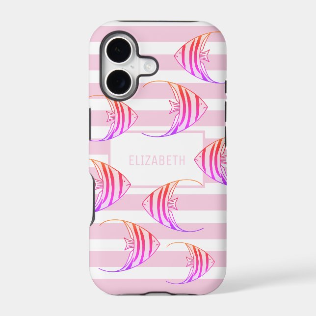 Modern White Pink Striped Angel Fish Personalised (Back)