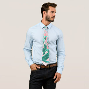 Modern White Pink Teal Green Glitter Marble Tie