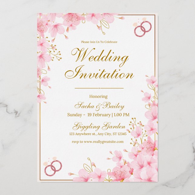Modern White & Pink Wedding Announcement (Front)