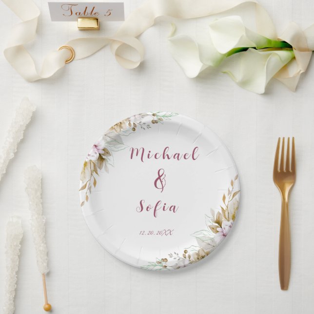 Modern White & Pink Wedding Plate – Chic & Stylish (Wedding)