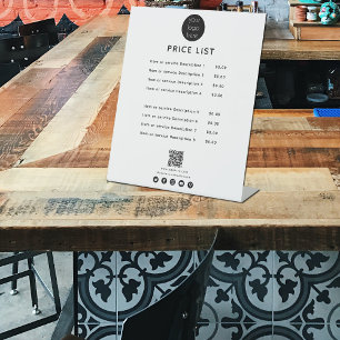 Modern White Price List QR Code Social Media  Pedestal Sign