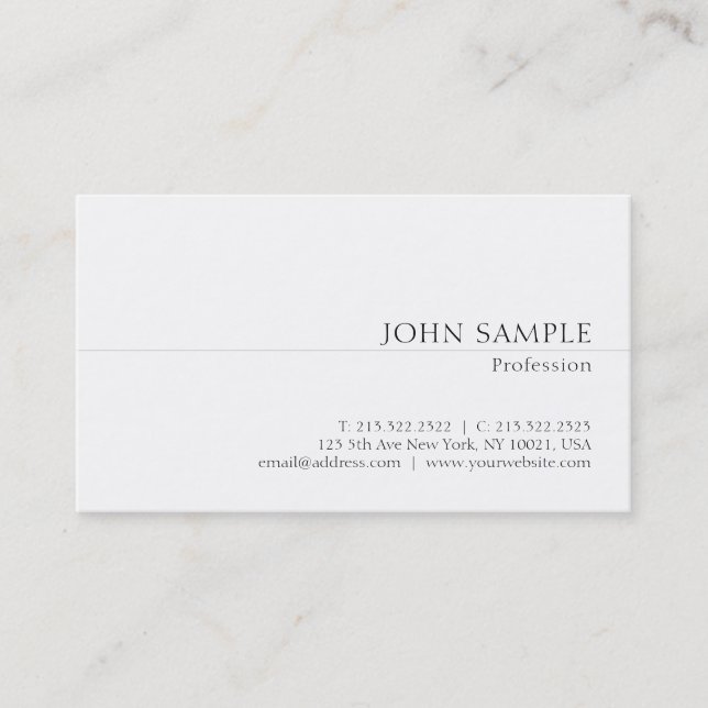 Modern White Professional Chic Minimalist Plain Business Card (Front)