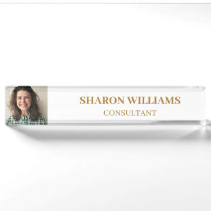 Modern White Professional Custom Photo Executive Nameplate