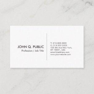 Modern White Professional Elegant Sleek Plain Business Card