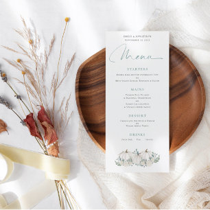 Modern White Pumpkins Florals Wedding Menu