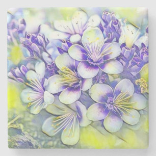 Modern White Purple Cherry Blossoms Watercolor Stone Coaster