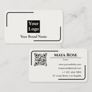 Modern White QR Code Business Card Custom Logo