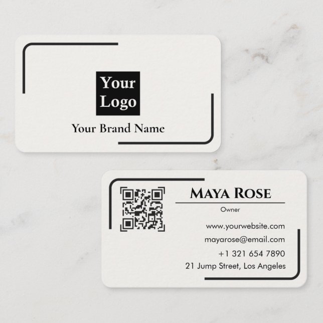 Modern White QR Code Business Card Custom Logo (Front/Back)