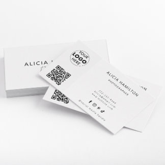 Modern | White | QR Code & Logo | Minimalist Business Card