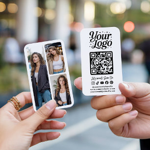 Modern White QR Code Social Media Icons Logo Photo Business Card