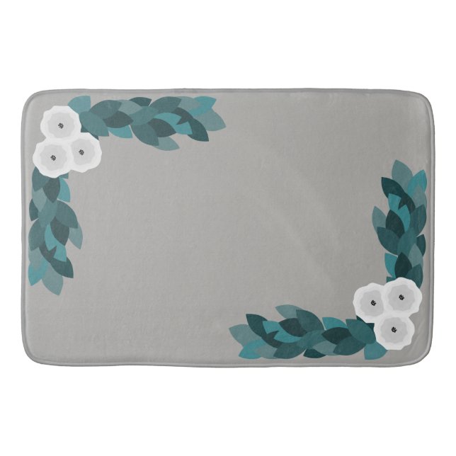 Modern White Ranunculus Flowers & Foliage Bath Mat (Front)