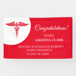 Modern White & Red Caduceus Nurse Rn Graduation Banner