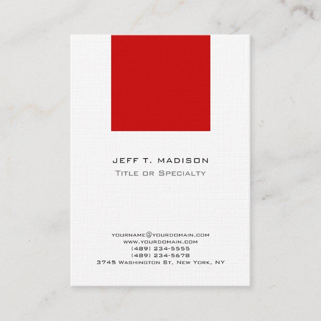 Modern White Red Clean Minimalist Business Card (Front)