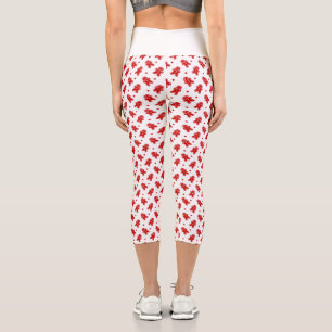 Modern White & Red Gingerbread Man Pattern Capri Leggings