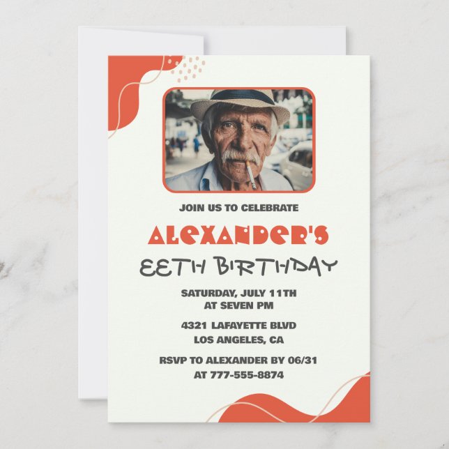 Modern White Red Men 88th birthday invitations   (Front)