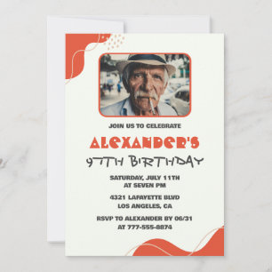 Modern White Red Men 97th birthday invitations