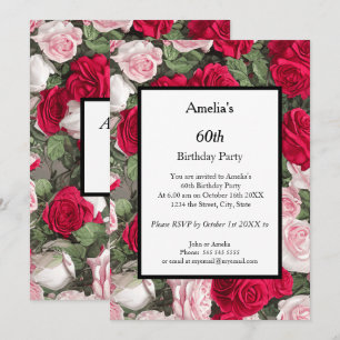 Modern white red roses Birthday Party Invitation