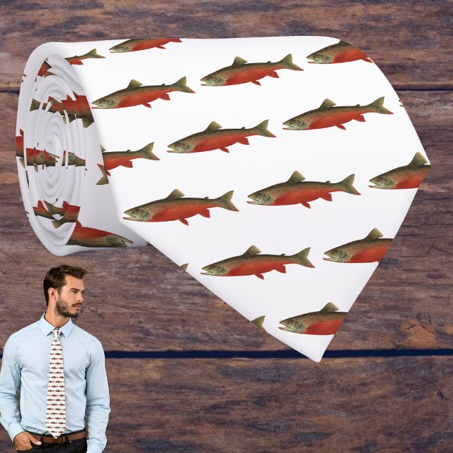 Modern White Red Salmon Fish  Fly Fisherman Tie (Creator Uploaded)