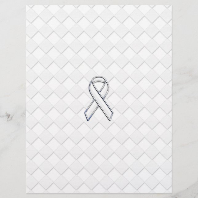 Modern White Ribbon Awareness on Checkers Print (Front)