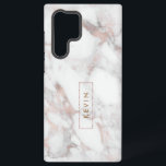 Modern White & Rose-Gold Faux Marble Samsung Galaxy Case<br><div class="desc">Modern elegant white and rose-gold faux marble stone print with framed monogram.</div>